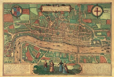 Tidligste trykte kort over London, 1574 af Unbekannt