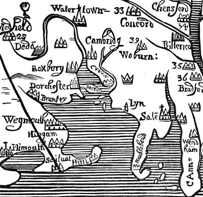 Tidlig kort over Massachusetts Bay, USA af Unbekannt