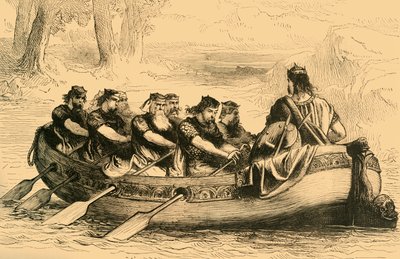 Edgar Stillehavet bliver roet ned ad floden Dee af Eight Tributary Princes, c1890. af Unbekannt