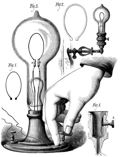 Edisons kultrådslampe, 1880 af Unbekannt