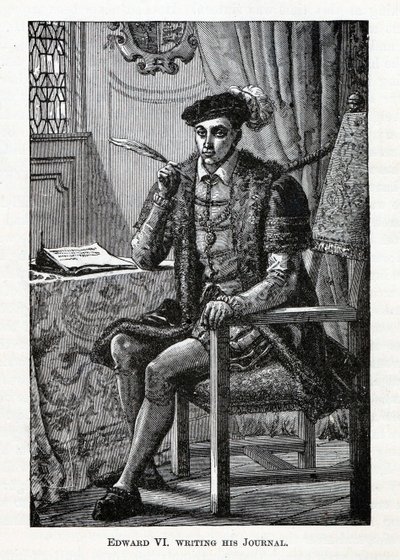 Edward VI skriver sin Journal, 1882 af Unbekannt