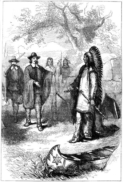 Edward Winslows besøg i Massasoit, det 17. århundrede c1880 af Unbekannt