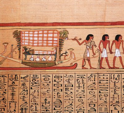 Egyptisk papyrus, der forestiller at tage mumien til nekropolis, det 13. århundrede f.Kr af Unbekannt