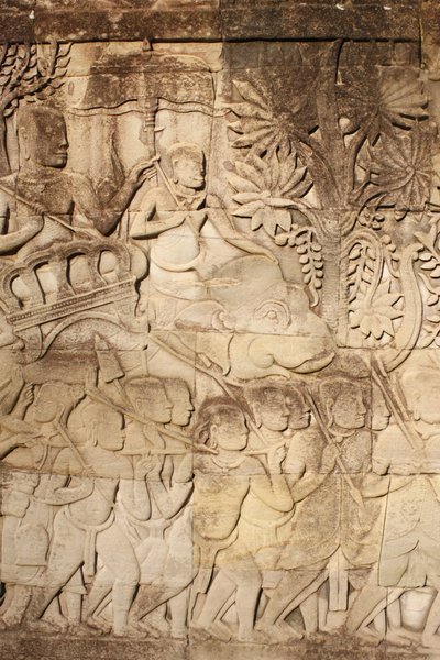 Elefanter og krigere Reliefskulptur på East Outer Gallery i Bayon, Siem Reap, Cambodia af Unbekannt
