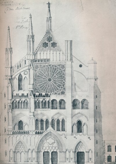 Højde af det nordlige tværskib, Westminster Abbey, viser udskæring med Wrens-skema til restaurering af Unbekannt