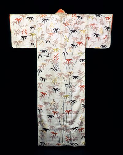 Broderet hvid satin dame kimono, japansk, Edo periode, 1600-1867 af Unbekannt