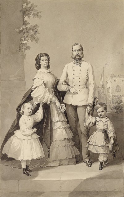 Kejser Franz Joseph I med kejserinde Elisabeth og deres børn ..., ca 1860. af Unbekannt