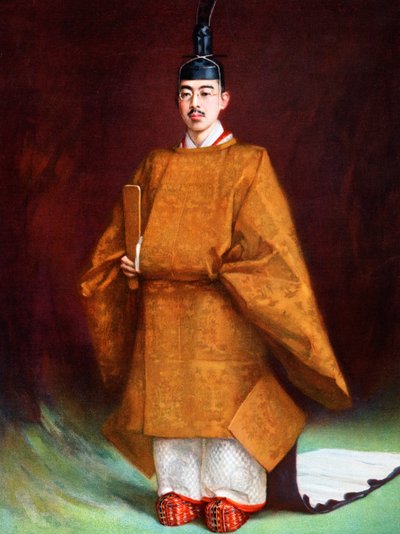 Kejser Hirohito i sine kroningsdragter, c1924-1926 af Unbekannt