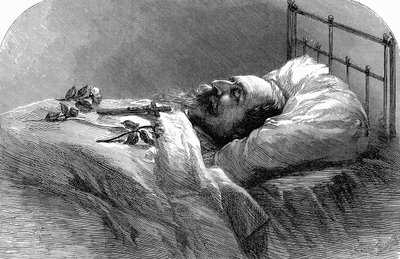 Kejser Napoleon III af Frankrig på sit dødsleje, 1873. af Unbekannt