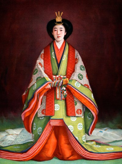 Kejserinde Nagako af Japan i sine kroningsdragter, c1924 af Unbekannt