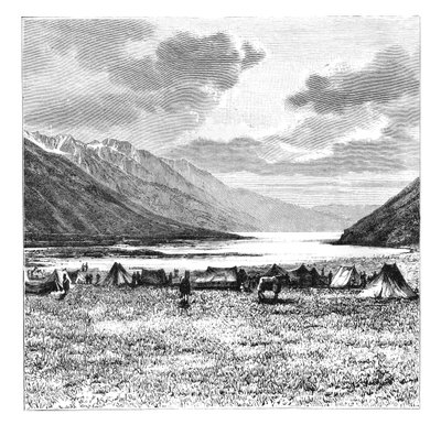 Lejr af den engelske ekspedition af 1871, Pang-Kong-søen, Tibet, 1895 af Unbekannt