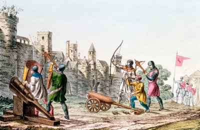 Engelske tropper angriber en fransk by, Hundredårskrig, 1337-1453 c1830 af Unbekannt