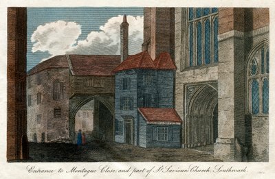 Indgang til Montague Close, og en del af St Savios Church, Southwark, London, 1814 af Unbekannt