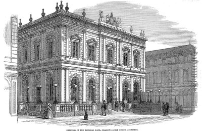 Udvendigt billede af National Bank, Glasgow, Skotland, c1850 af Unbekannt