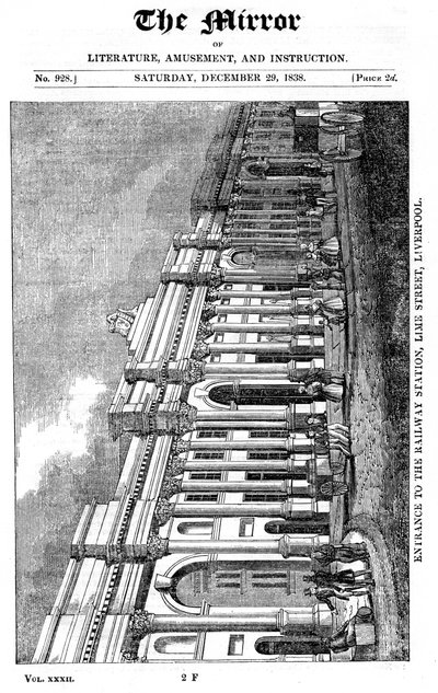 Facade af Lime Street Station, Liverpool, 1838 af Unbekannt