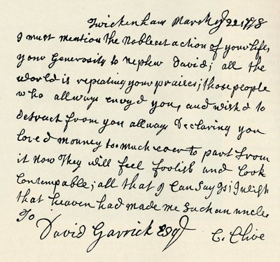 Faksimile af autografbrev af Kitty Clive, 1907 af Unbekannt