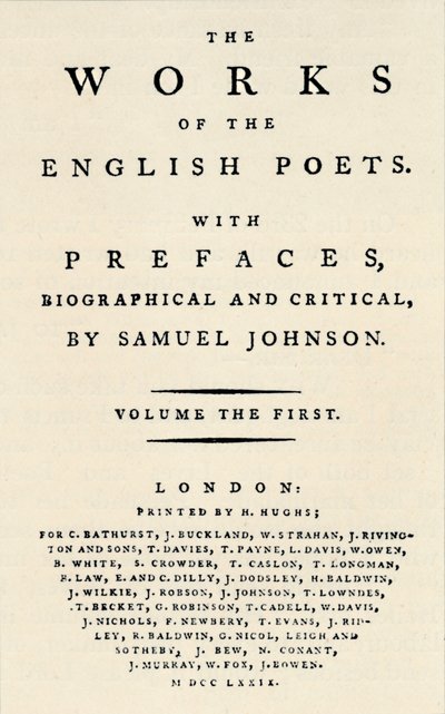 Faksimile-titelside af den første udgave af The Works of the English Poets, indeholdende Johnsons af Unbekannt