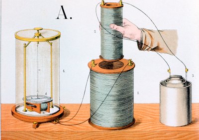Faradays elektromagnetiske induktionseksperiment, 1882 af Unbekannt