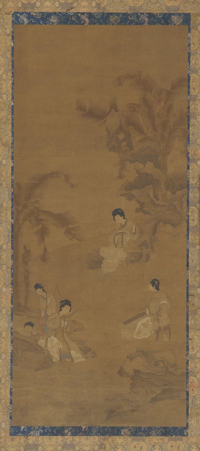 Kvindelige musikere i en have under bananpalmer, Ming-dynastiet, 1368-1644. af Unbekannt