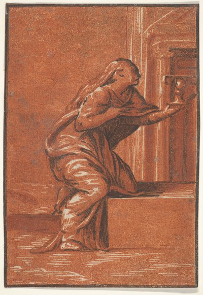 Kvindelig personificering af Faith, der knæler og hæver en kalk i venstre hånd, af..., ca. 1520-1560. af Unbekannt
