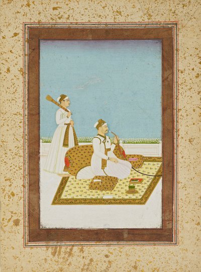 Figur på terrasse med vandpibe, 1700-1800-tallet af Unbekannt