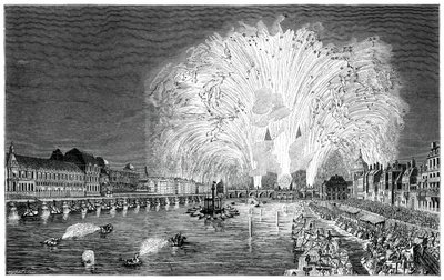 Fyrværkeri på broen, Paris, 1754, 1885 af Unbekannt