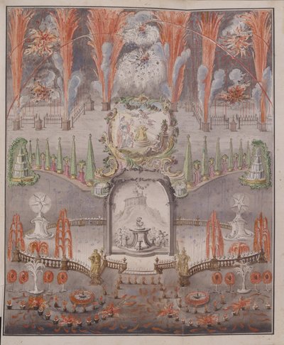 Fyrværkeri og belysning den 17. september 1747 i Gostilitsy, midten af det 18. årh. af Unbekannt