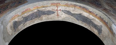 Fisk flankerende et kors fra Santa Maria de Taüll af Unbekannt