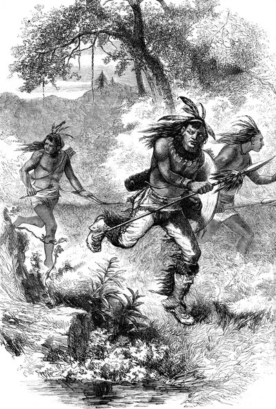 Indfødte amerikaners flugt efter en massakre på bosættere, c1600-tallet c1880 af Unbekannt