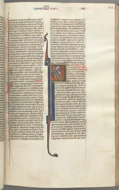 Fol. 112r, Kings II, historisk initial F, halshugningen af amalekitten, ca. 1275-1300. af Unbekannt