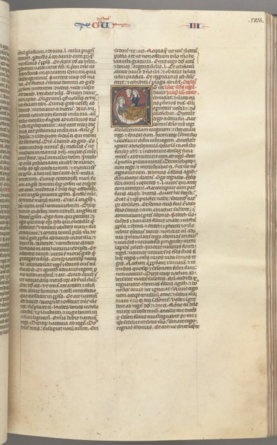 Fol. 123r, Kings III, historisk initial E, en ledsager, der bragte Abishag til David..., ca. 1275-1300 af Unbekannt