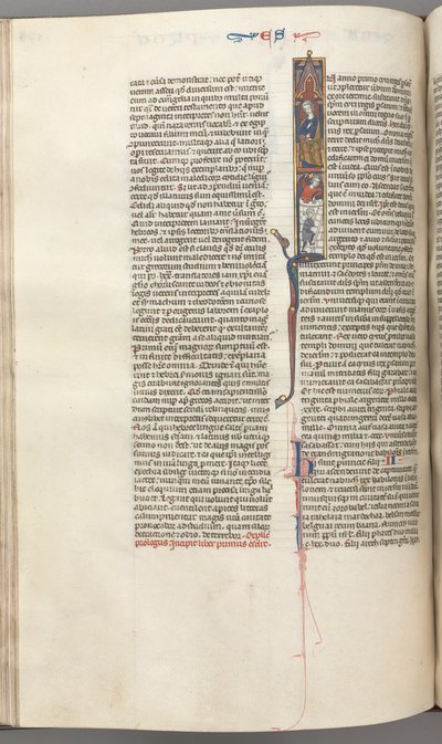 Fol. 174v, Ezra, historisk initial I, Kyros leder bygningen af templet, ca. 1275-1300. af Unbekannt