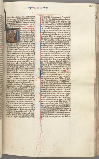Fol. 205r, Job, historisk initial V, Job på møghaugen fik en guldørering, ca. 1275-1300. af Unbekannt