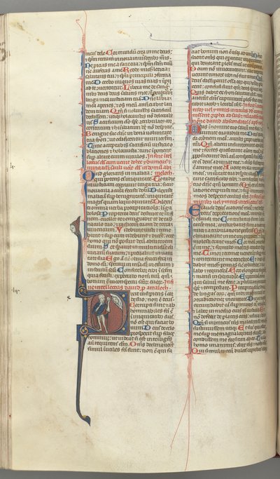 Fol. 222v, Salme 52, historisk initial D, et fjols nøgen men for en kappe, der holder en blære..., ca. 1 af Unbekannt