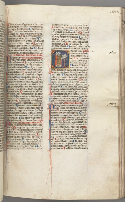 Fol. 230r, Salme 97, historisk initial C, to gejstlige synger ved en talerstol. , c. 1275-1300. af Unbekannt