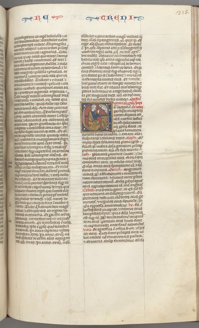Fol. 315r, Lamentations, historisk initial E, en knælende Jeremias, der beder til en buste af Gud, ca. 127 af Unbekannt