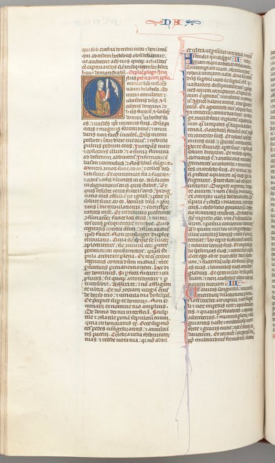 Fol. 360v, Nahum, historisk initial O, Nahum knælende med en rulle, gudebuste ovenover, ca. 1275-13 af Unbekannt