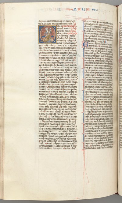 Fol. 368v, Malachi, historisk initial O, Malachi siddende med en rulle, ca. 1275-1300. af Unbekannt