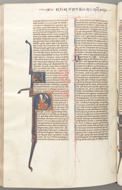 Fol. 455v, Thessaloniker II, historiker initial P, Paulus siddende med et sværd..., ca. 1275-1300. af Unbekannt