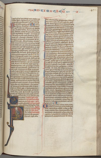Fol. 456r, Timothy I, historiker initial P, Paul siddende, ca. 1275-1300. af Unbekannt