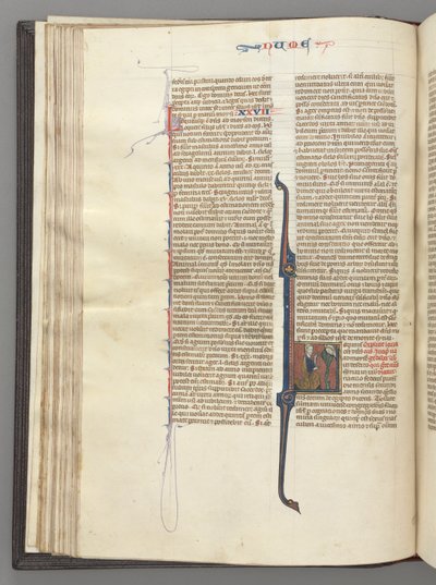 Fol. 46v, numre, historisk initial L, Moses med horn, knælende for Gud, ca. 1275-1300. af Unbekannt