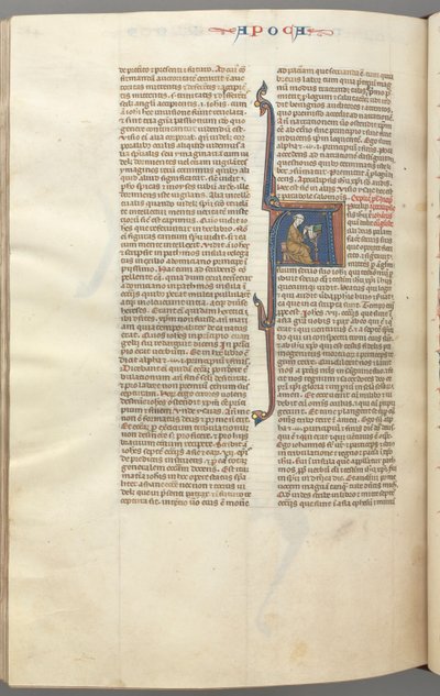 Fol. 482v, Revelations, historisk initial A, John siddende ved et skrivebord og skrev..., ca. 1275-1300. af Unbekannt