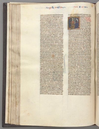 Fol. 76v, Joshua, historisk initial E, Joshua med en rulle, der knæler foran Gud, ca. 1275-1300. af Unbekannt