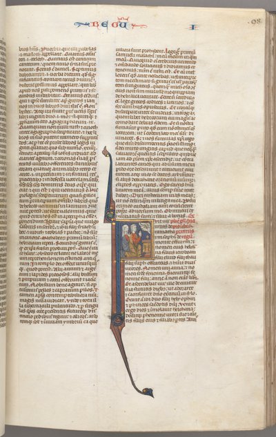 Fol. 98r, Kings I, historisk initial F, Elkanah og Hannah knælende foran et alter..., ca. 1275-13 af Unbekannt