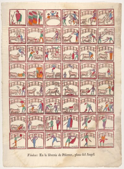 Otteogfyrre vignetter af tyrefægtningsmanøvrer og scener fra ringen, ca. 1800-1850. af Unbekannt