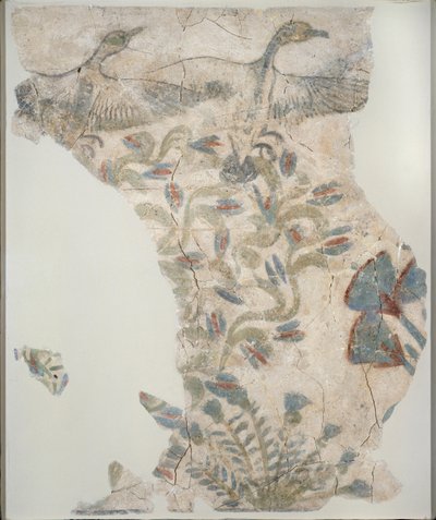Fragment af malet gipsbelægning, der viser vilde gæs på flugt, XVIII. dynasti af Unbekannt