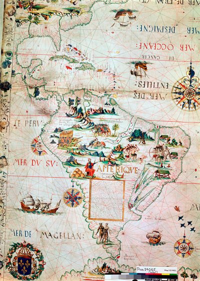 Fransk kort over Central- og Sydamerika, fransk, 1550 af Unbekannt