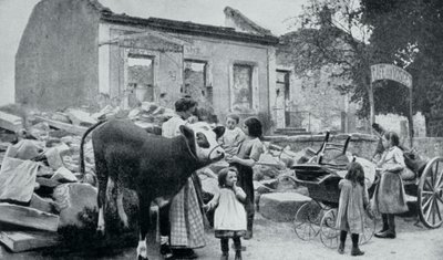 Franske flygtninge vender tilbage til deres forladte landsby, Artois, Første Verdenskrig, 1915 af Unbekannt