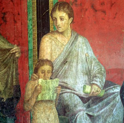 Fresco Detail, Young Girl Reading, 1. århundrede f.Kr af Unbekannt