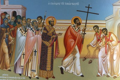 Fresko i hellig kors kirke, Pedoulas. Korsprocession, 20150510, Pedoulas, Cypern af Unbekannt